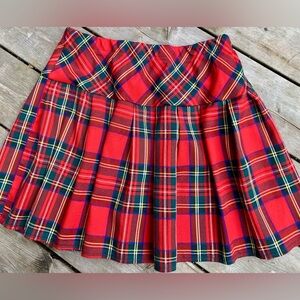 Red Tartan Pleated Mini Skirt XL / Jupe mini plissée écossaise XL